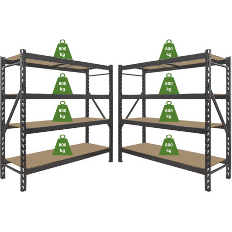 2x Schwerlastregal Emil 180x190x60 cm 3200 kg aus Stahl Stecksystem 4 Fachböden Pickregal Lagerregal