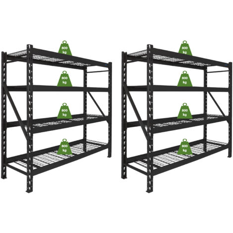 2x Schwerlastregal Enno 180x190x60 cm 3200 kg Stahl Stecksystem 4 Gitterböden Lagerregal Pickregal