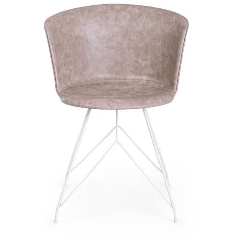 2x Sedia Loft Bianco Pu Beige Vintage