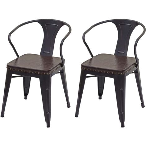 2x sedie da cucina per sala da pranzo in sintetico e metallo stile industriale marrone nero CDS04451