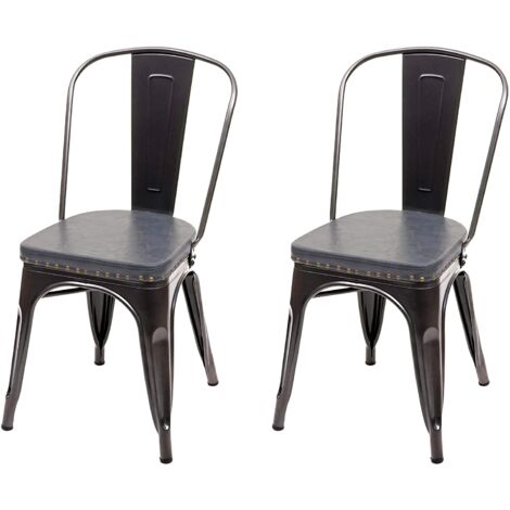 2x sedie da cucina per sala da pranzo in stile industriale in metallo nero e sintetico grigio CDS04456