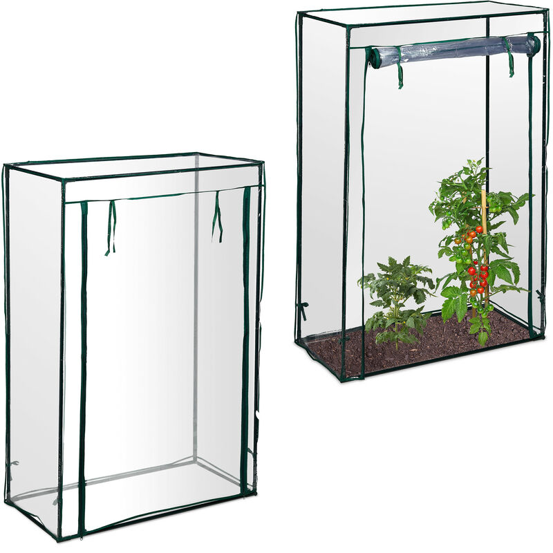 Relaxdays 2x Small Tomato Greenhouses, Garden, Balcony, Culltivation Tent, 150x100x50 cm, Steel & PVC Foil, Transparent