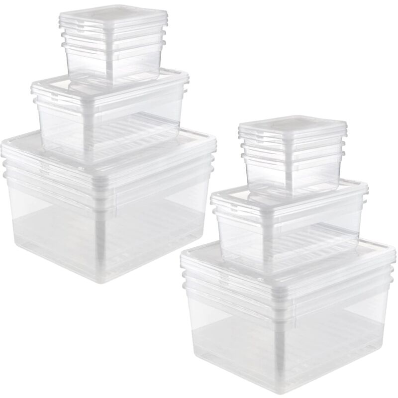 

Keeeper - 2x Set 8 Cajas de almacenaje: 3x1,7 L + 2x5,6 L + 3x18 L, Plástico, Natural Transparent
