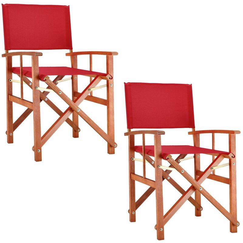 

Silla plegable 'Cannes' de madera de eucalipto con fundas extraíbles lavables Silla de jardín director color 2x Rojo - 2x Rojo - Deuba