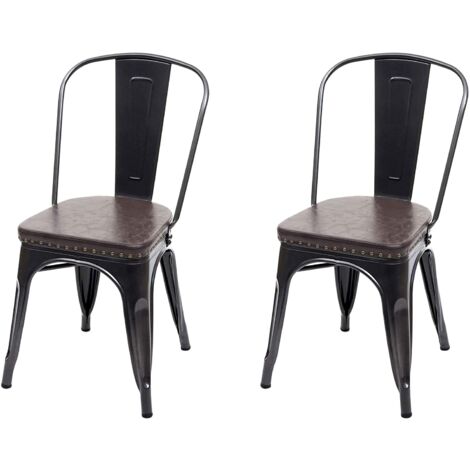2x sillas cocina comedor estilo industrial metal negro y sintético marrón CDS04457