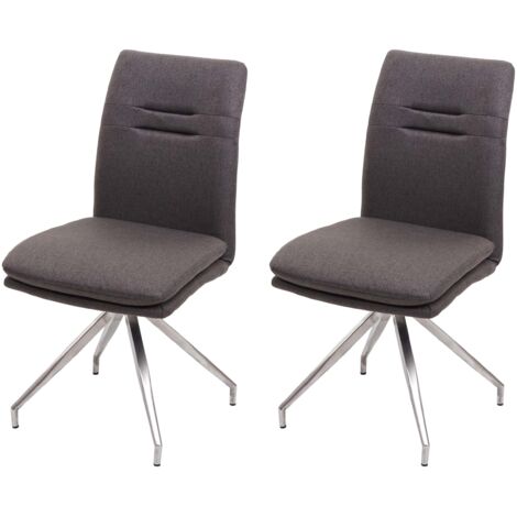 2x sillas de cocina comedor en tela gris-marrón y acero inoxidable de diseño y cómodas 040000414