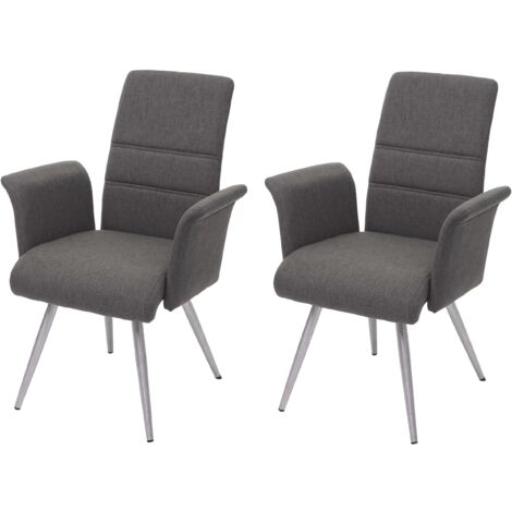 2x sillas de cocina y comedor con reposabrazos de tela y acero inoxidable marrón grisáceo 040000403