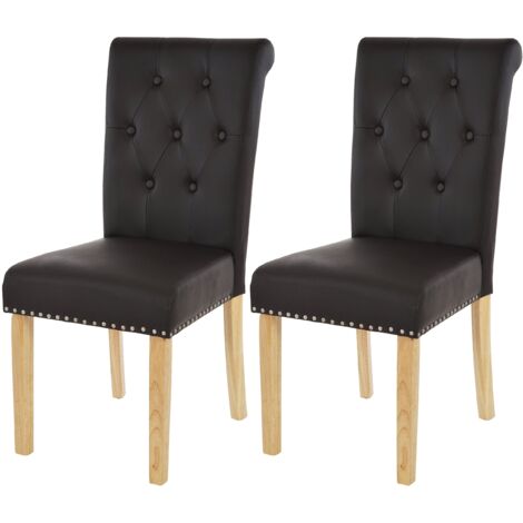 2x sillas de comedor Chesterfield sintéticas marrón oscuro patas oscuras diseño moderno y chic 040000321