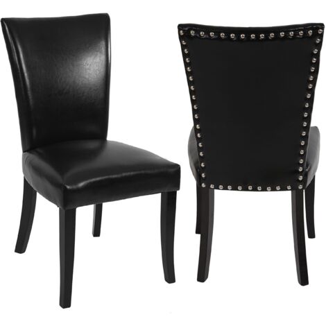 2x sillas de comedor Chesterfield sintéticas negras patas oscuras botón en el respaldo 040000325
