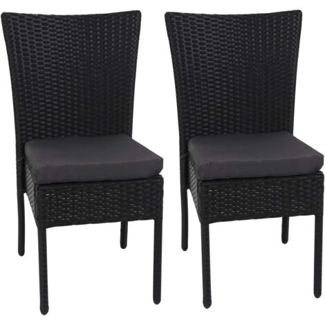2x sillas sillones para balcón jardín apilables en polirratán negro cojín gris oscuro 040000264