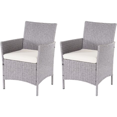 2x sillones sillas de jardín de poliratán gris cojines color crema 040000471