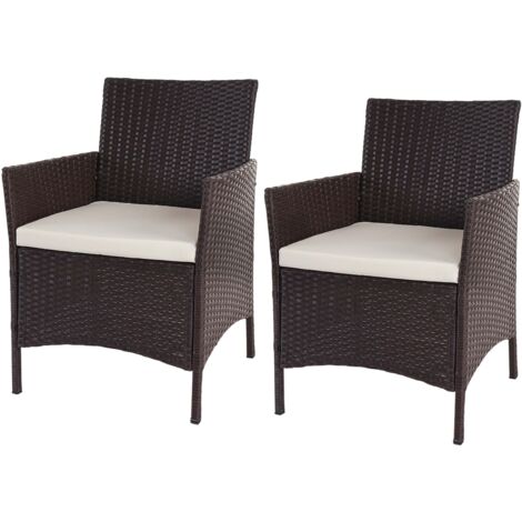 2x sillones sillas de jardín en poliratán marrón cojines crema 040000470