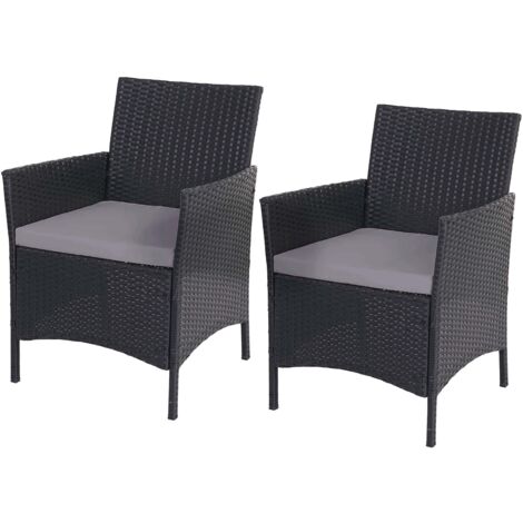 2x sillones sillas de jardín en polirratán antracita cojines antracita 040000467