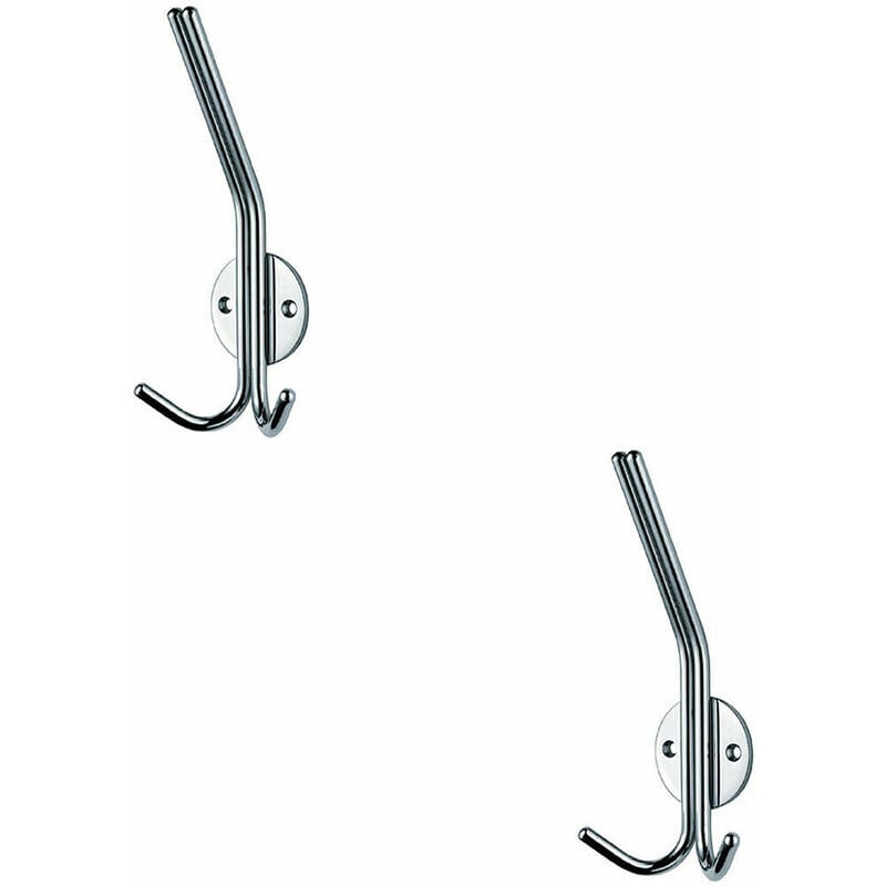 2x Slimline Hat & Double Coat Hook 35mm Projection Bright Stainless Steel