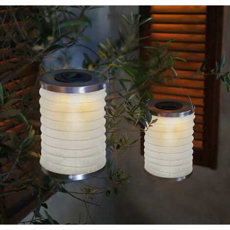 2x Solar LED Lampion, weiß, Gartenlampe, Campinglaterne, Dekoleuchte
