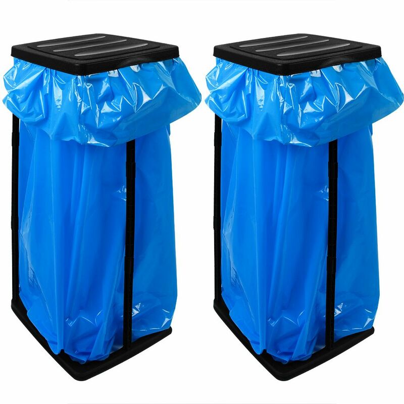 

2x Soportes para bolsas de basura con Tapa Negra 60L Cubo de basura desechos Reciclaje color Negro 70x35x30cm