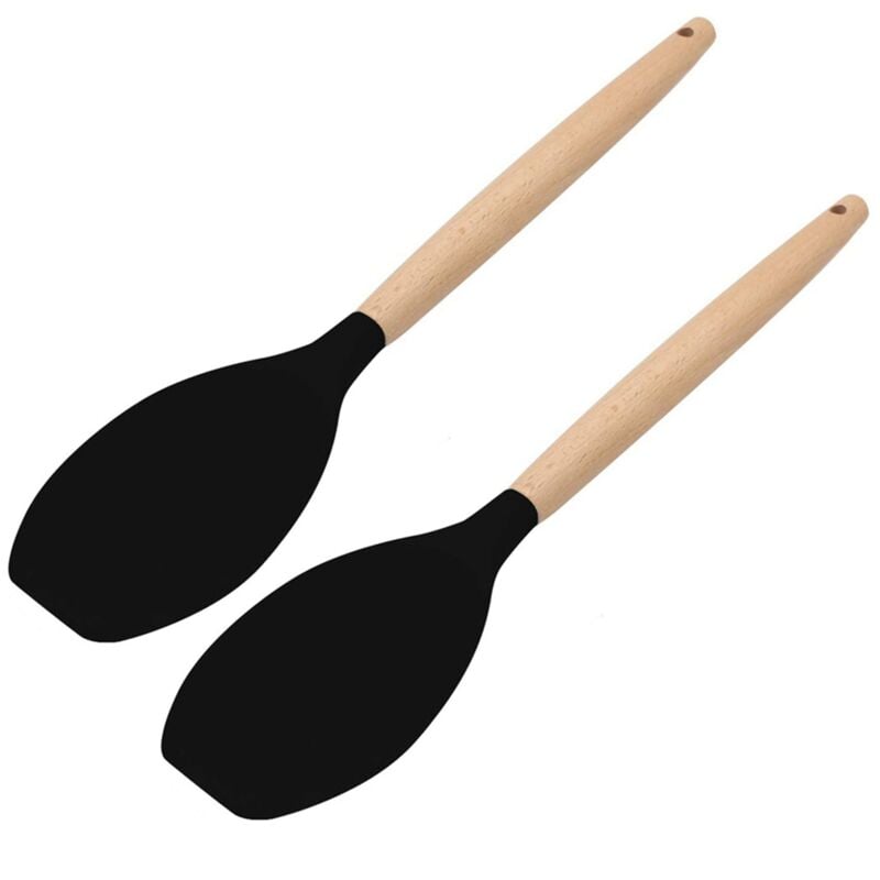 Tlily - 2X Spatule En Silicone, Sans et 480 ° f Résistant à la Chaleur, Spatules de Cuisine Antiadhésives Manche Bois pour Cuisson, Cuisson