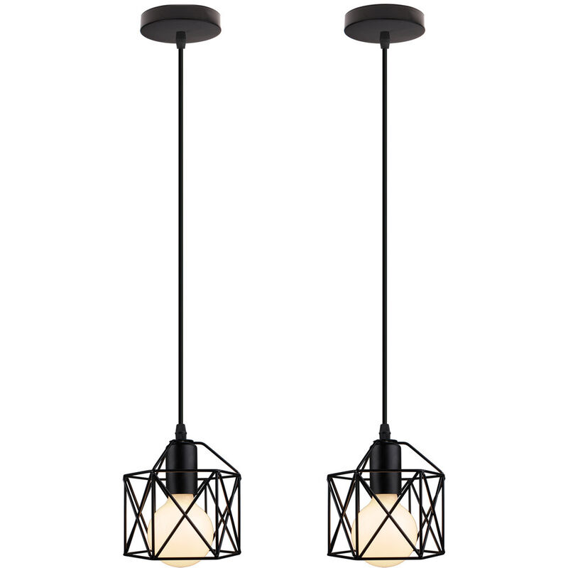(2X) Modern Pendant Light Retro Metal Pendant Lamp Black Industrial Ceiling Light for Bedroom Cafe Bar (