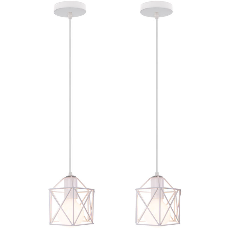 (2X) Modern Pendant Light White Retro Metal Pendant Lamp Industrial Ceiling Light for Bedroom Cafe Bar