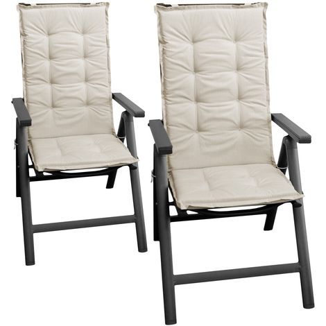 2x Stuhlauflage Gartenstuhlauflage Polsterauflage Sitzauflage Sitzpolsterauflage Sitzkissenpolster für Hochlehner 112x45cm - 4cm dick / beige