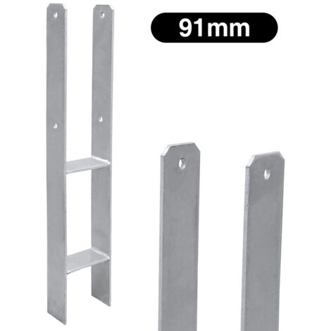 2x Support de poteau Ancres en H Support de poteau Galvanisé à chaud Ancres de poteau Clôtures Stable-91mm - Argent