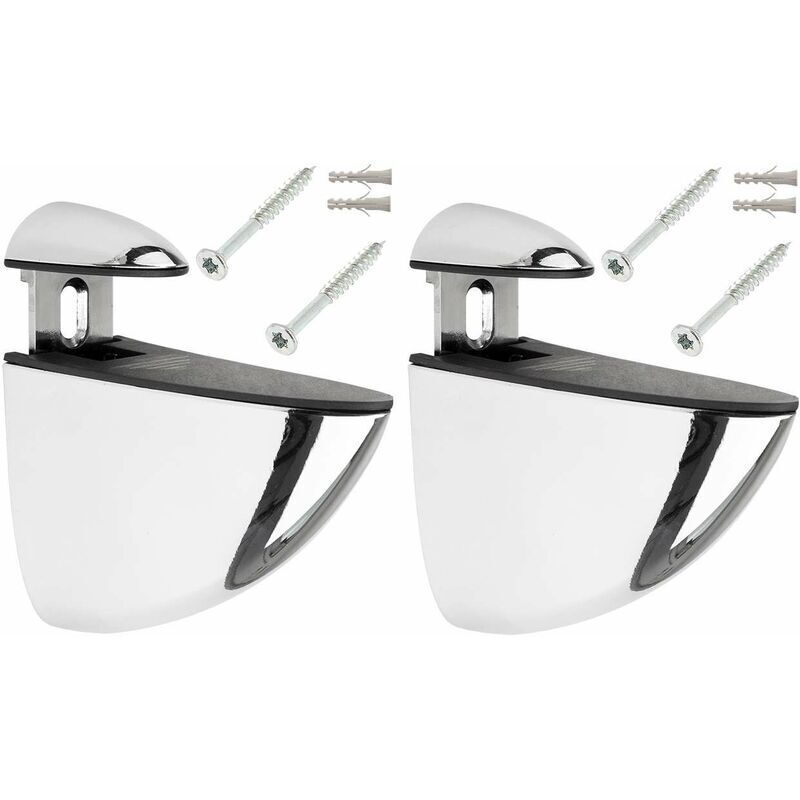 2x support étagère murale 70mm réglable type pelican métal couleur argent chromé brillant avec vis + cheville cuisine salle de bain meuble taquet