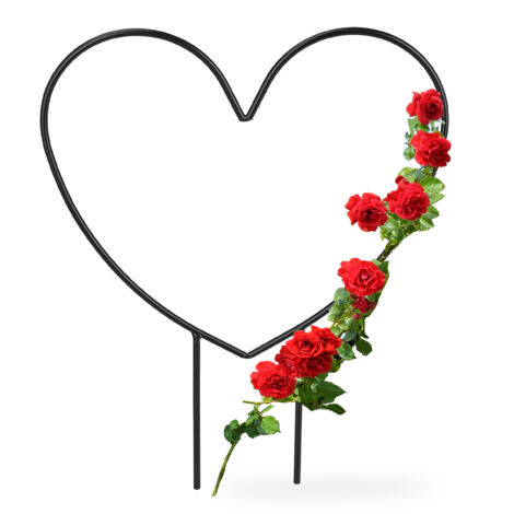 2x Supporto per Piante Rampicanti a Forma di Cuore, Sostegno per Rose, HLP: 32x25x0,5 cm, Giardino, Acciaio, Nero