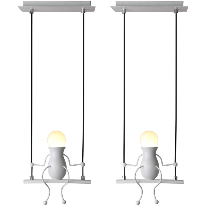 2X Suspension Luminaire Créative Plafonnier Rétro Vintage Lustre D'Intérieur Pour Chambre D'Enfant, Chambre à Coucher, Jardin D'Enfants, Café, Blanc