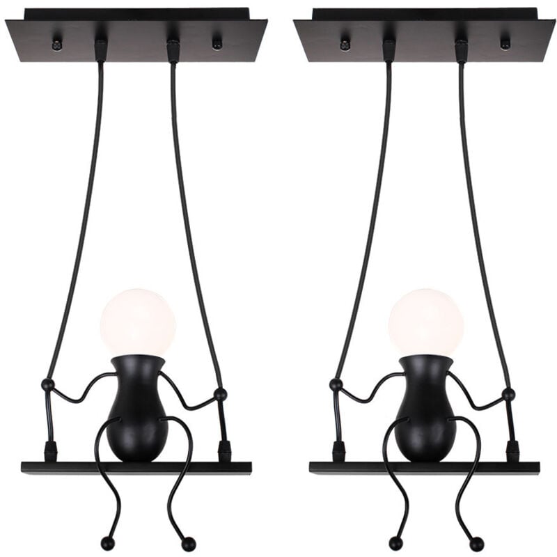 2X Suspension Luminaire Créative Plafonnier Rétro Vintage Lustre D'Intérieur Pour Chambre D'Enfant, Chambre à Coucher, Jardin D'Enfants, Café, Noir