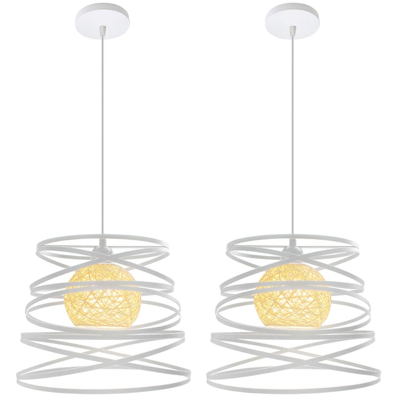 Norcks - 2X Suspension Luminaire En Métal Plafonnier Vintage Intérieur Rétro Lustre Pour Salon Salle à Manger Bar Balcon Blanc