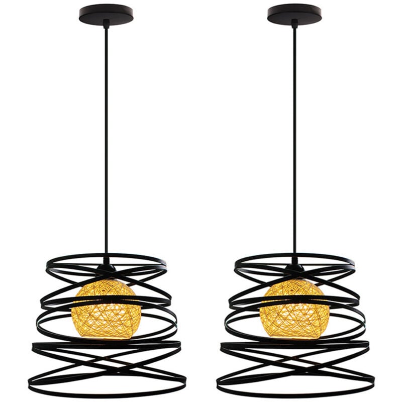 2X Suspension Luminaire En Métal Plafonnier Vintage Intérieur Rétro Lustre Pour Salon Salle à Manger Bar Balcon Noir