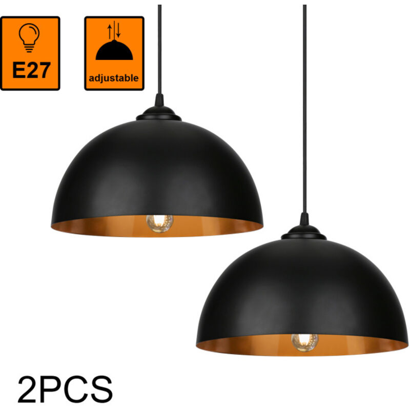 2x Suspension Luminaire led Lampe suspendue Lampe suspendue Salle à manger Abat-jour noir et or Lampe suspendue