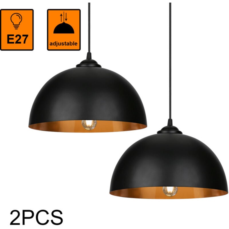 2x Suspension Luminaire led Lampe suspendue Lampe suspendue Salle à manger Abat-jour noir et or Lampe suspendue