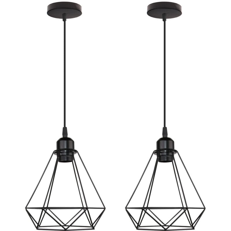 2X Suspension Luminaire Rétro Plafonnier Moderne Lampe À Suspension Vintage Diamant Lustre Éclairage Intérieur E27, Noir