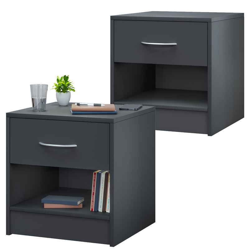 table de chevet avec tiroir poignee aspect alu nuit 41 x 39 28 cm mobilier chambre a coucher commode 2er set anthrazit (de)