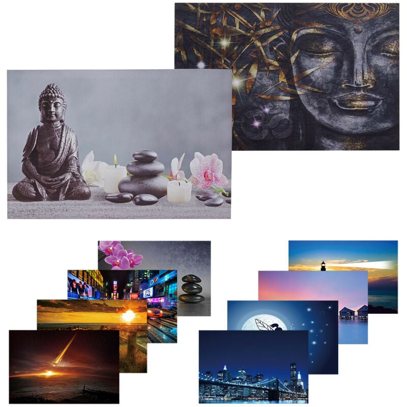 2x tableau led image avec illumination, toile mural 60x40cm, phare