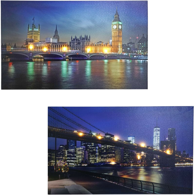 2x tableau led image avec illumination, toile mural 60x40cm, ponts