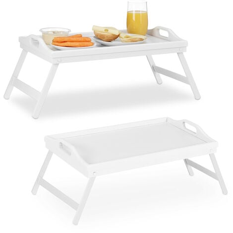 D,casa - Plateau pour lit en bambou, table avec pieds pliants, naturel, 50  x 30 x 22 cm - 44 x 27 x 22,5 cm