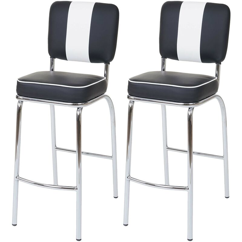 jamais utilisé] 2x tabouret de bar avellino, chaise de comptoir, design rétro des années 50, similicuir noir / blanc - black