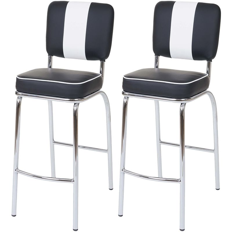 2x tabouret de bar avellino, chaise de comptoir, design rétro des années 50, similicuir noir / blanc - black