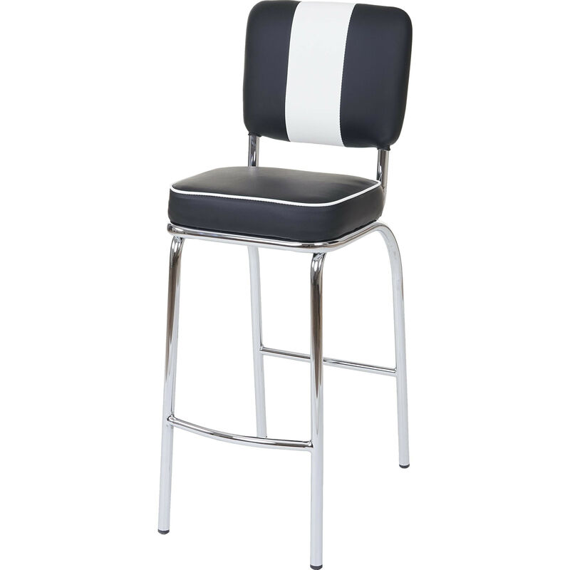Mendler - 2x tabouret de bar Avellino, chaise de comptoir, design rétro des années 50, similicuir - noir / blanc