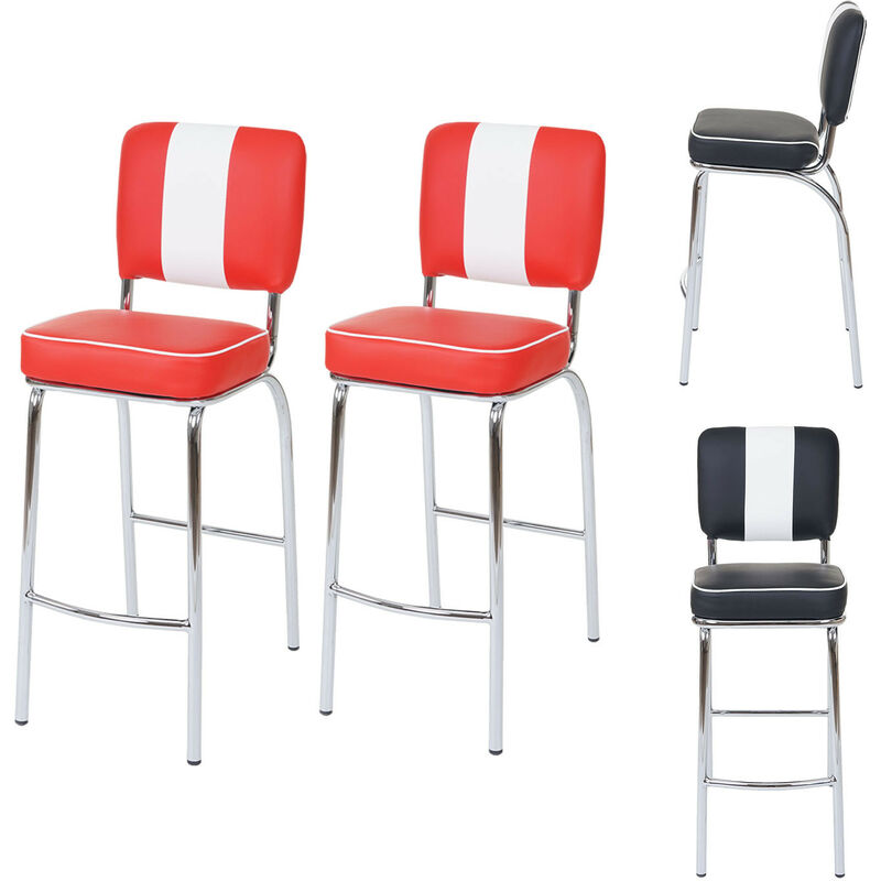 Mendler - 2x tabouret de bar Avellino, chaise de comptoir, design rétro des années 50, similicuir - rouge / blanc