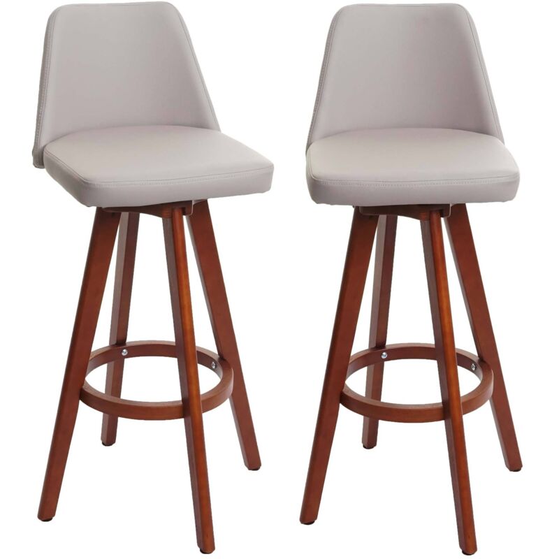 HHG - jamais utilisé] Lot de 2 tabourets de bar 569, chaise de bar tabouret de comptoir, bois similicuir pivotant, taupe