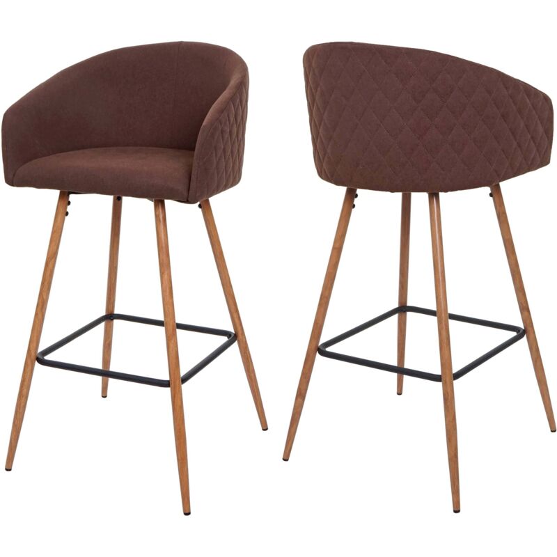 Lot de 2 tabourets de bar HHG-201métal imitation bois, tissu/textile, marron Lot de 2 tabourets de bar HHG-201métal imitation bois, tissu/textile, marron