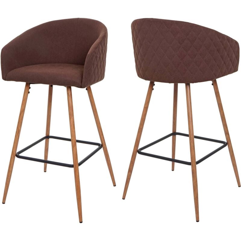 Jamais utilisé] Lot de 2 tabourets de bar HHG 201métal imitation bois, tissu/textile, marron