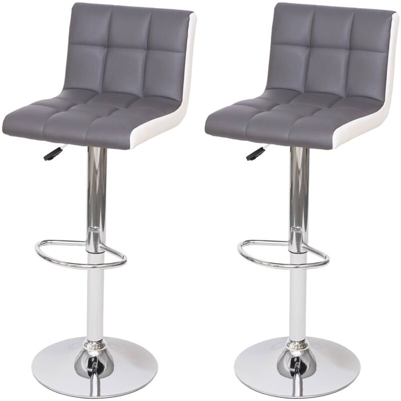 HHG - jamais utilisé] 2x Tabouret de bar 232, chaise bar/comptoir, réglable en hauteur, similicuir gris-blanc, pied chromé