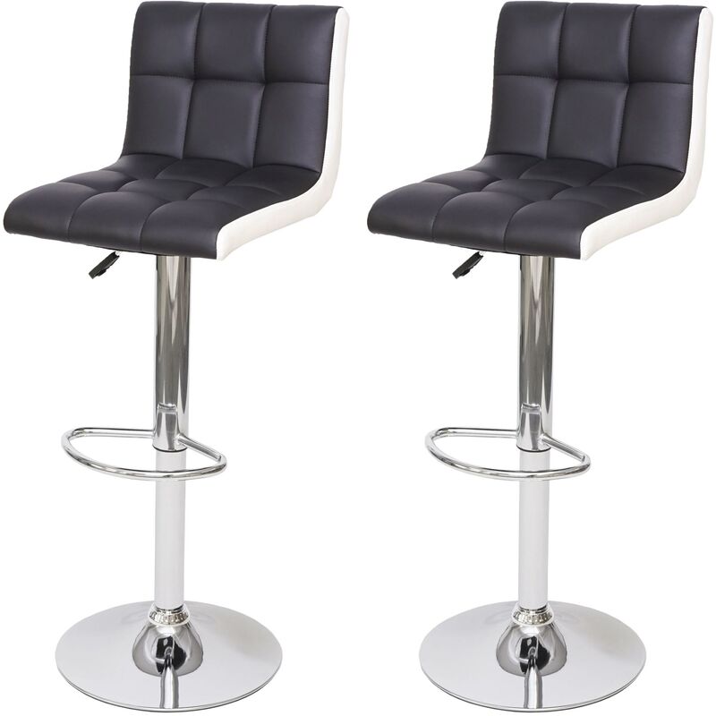 2x tabouret de bar hhg 232, chaise bar/comptoir, réglable en hauteur similicuir noir-blanc, pied chromé - black