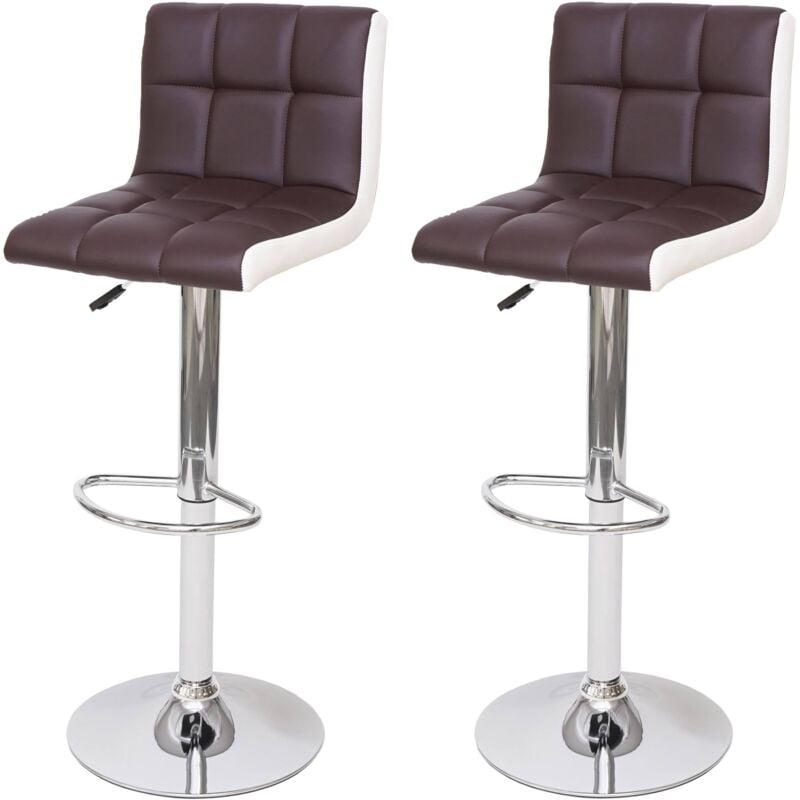 HHG - 2x Tabouret de bar 232, chaise bar/comptoir, réglable en hauteur, similicuir marron-blanc, pied chromé