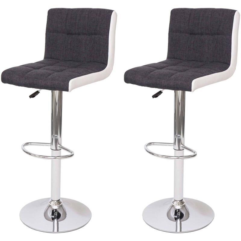 2x Tabouret de bar HHG 232, chaise bar, réglable en hauteur, tissu gris foncé et similicuir blanc,pied chromé