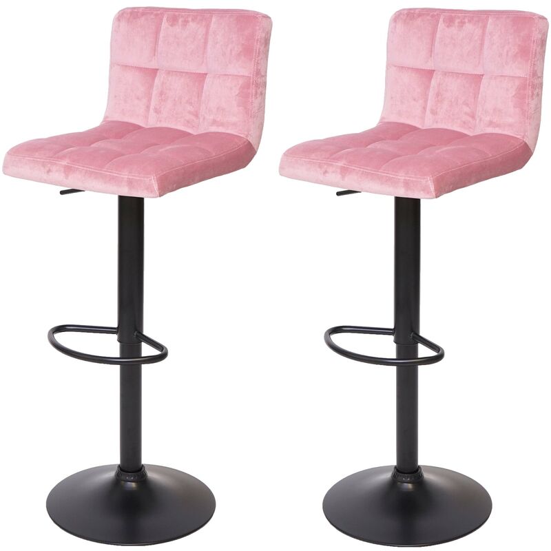2x tabouret de bar hhg 232, chaise bar/comptoir, réglable en hauteur velours rose, pied noir - pink